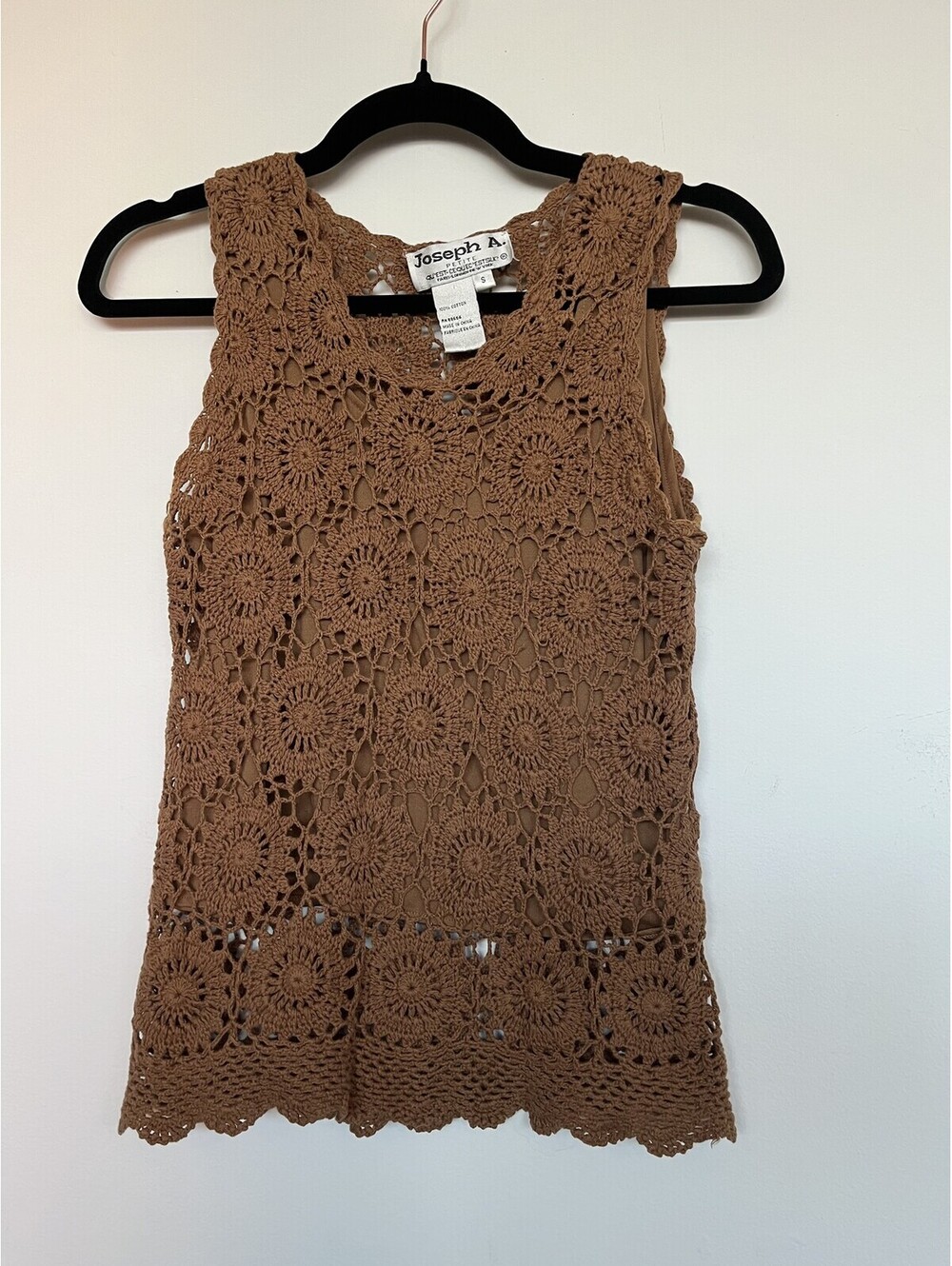 Vintage Y2K Joseph A. Brown Crochet Lace Cotton Sleeveless Top Small